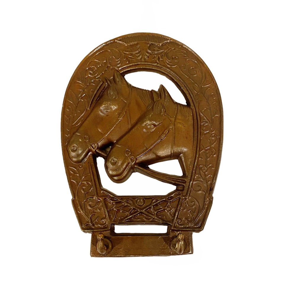 Vintage Metal Horseshoe Horses Wall Hanger Hooks Evil Eye Protection Good Luck